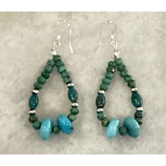 Handmade Native American Genuine Turquoise & 925 Silver Navajo Pearl Earrings - Picture 7 of 8
